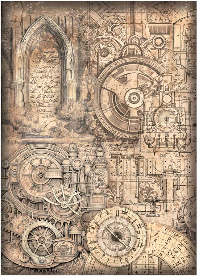 Stamperia Sir Vagabond in Fantasy World A4 Rice Paper - Mechanical Pattern (DFSA4846)