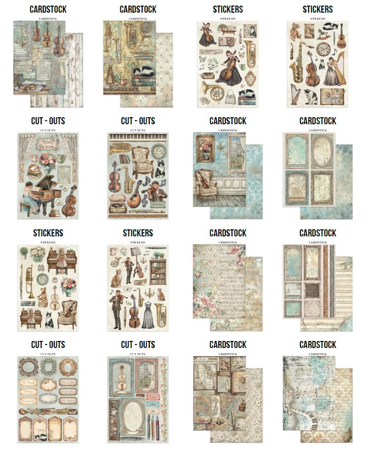 Stamperia Symphony Junk Journal Stickers, Backgrounds, Cut-Outs