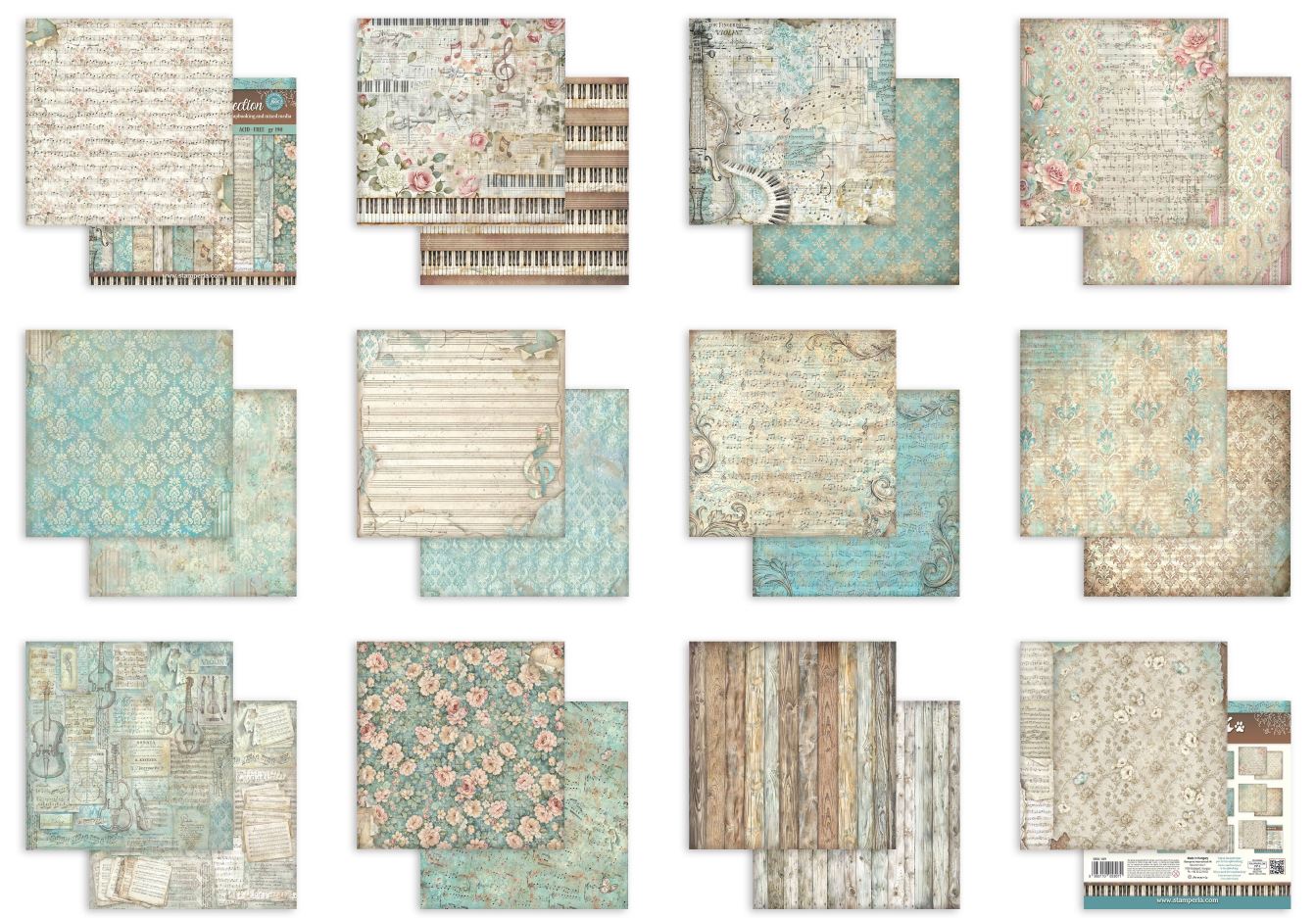 Stamperia Symphony 12x12 Inch Paper Pack BACKGROUNDS