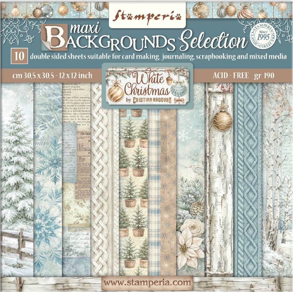Stamperia White Christmas 12 x12 Paper Pad BACKGROUNDS