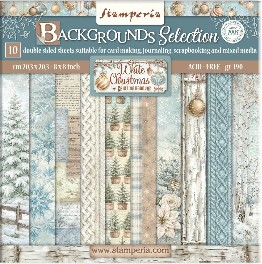 Stamperia White Christmas 8x8 Paper Pad BACKGROUNDS