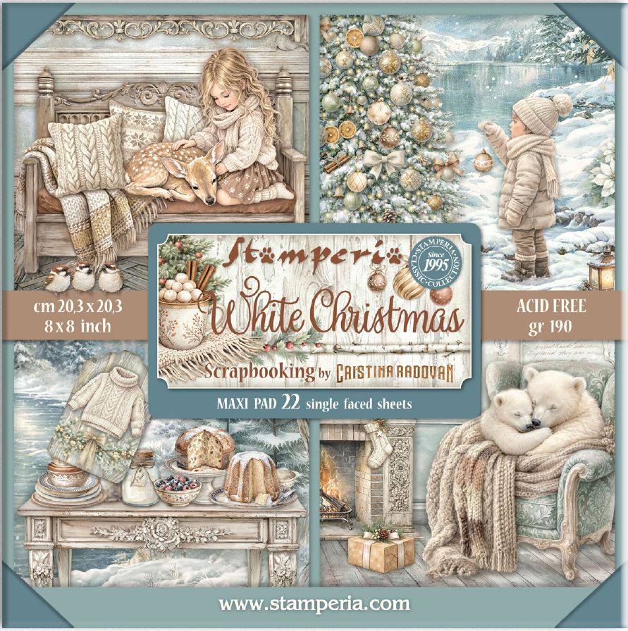 Stamperia White Christmas 8X8 Paper Pad SINGLE-FACE