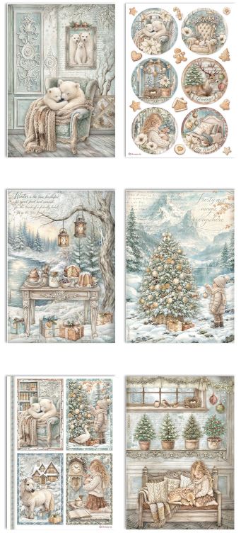 Stamperia White Christmas A4 Rice Paper Selection (6pcs)