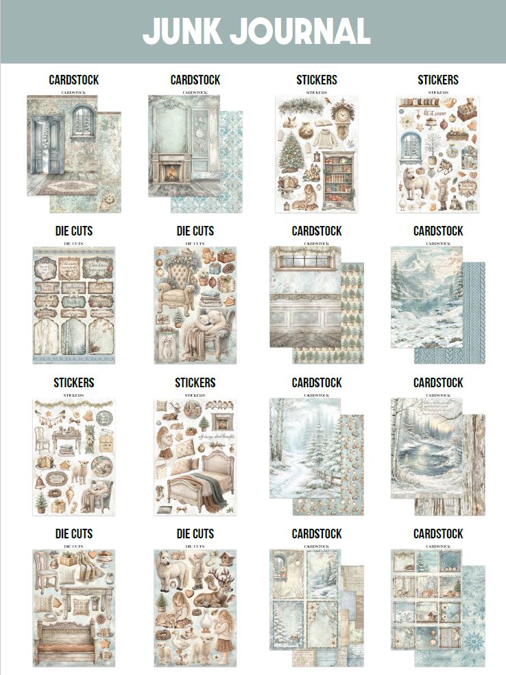 Stamperia White Christmas Junk Journal Stickers, Backgrounds, Cut-Outs