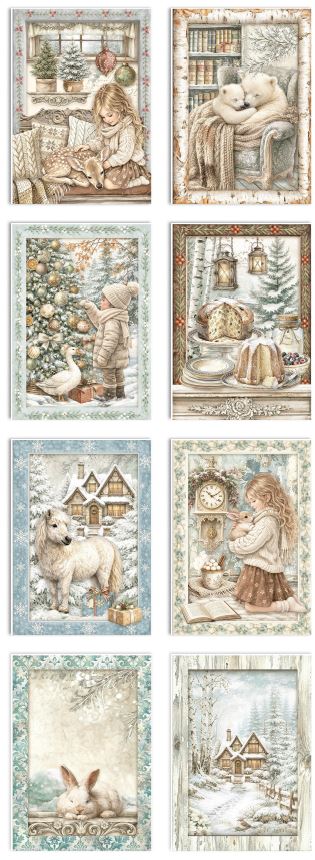 Stamperia White Christmas A6 Mini Rice-Papers (8 Pcs)