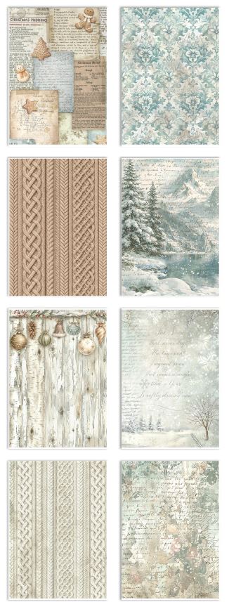 Stamperia White Christmas A6 Rice Papers BACKGROUNDS (8pcs)