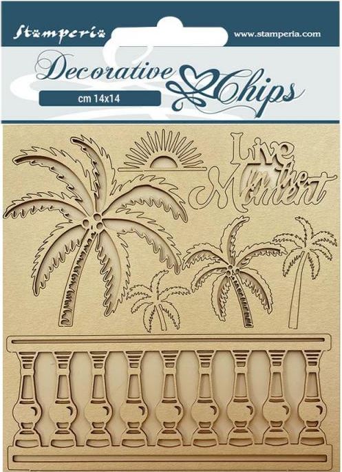 Stamperia Blue Dream Decorative Chips - Palms (SCB155)