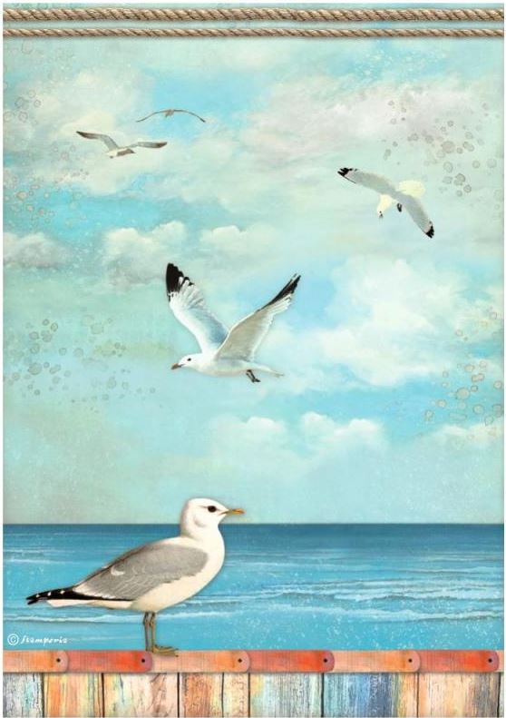 Stamperia Blue Dream A4 Rice Paper - Seagulls (DFSA4747)