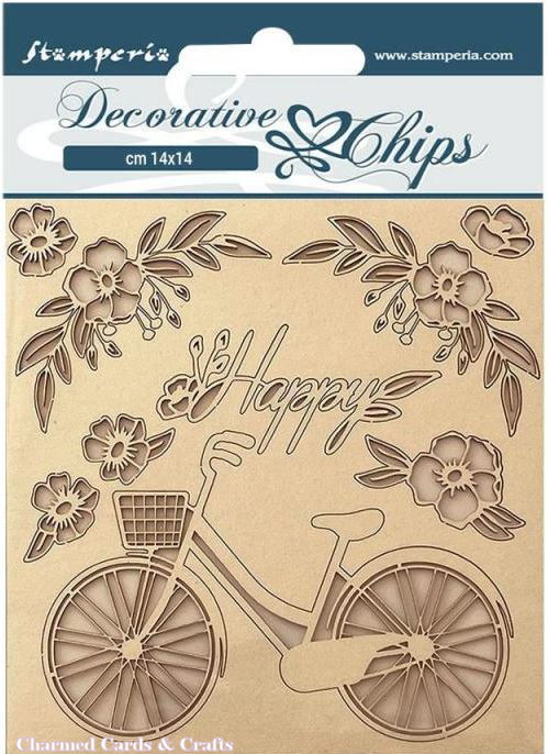 Stamperia Create Happiness Welcome Home Decorative Chips - BICYCLE SCB157