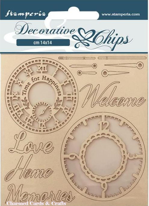 Stamperia Create Happiness Welcome Home Decorative Chips - CLOCKS SCB159