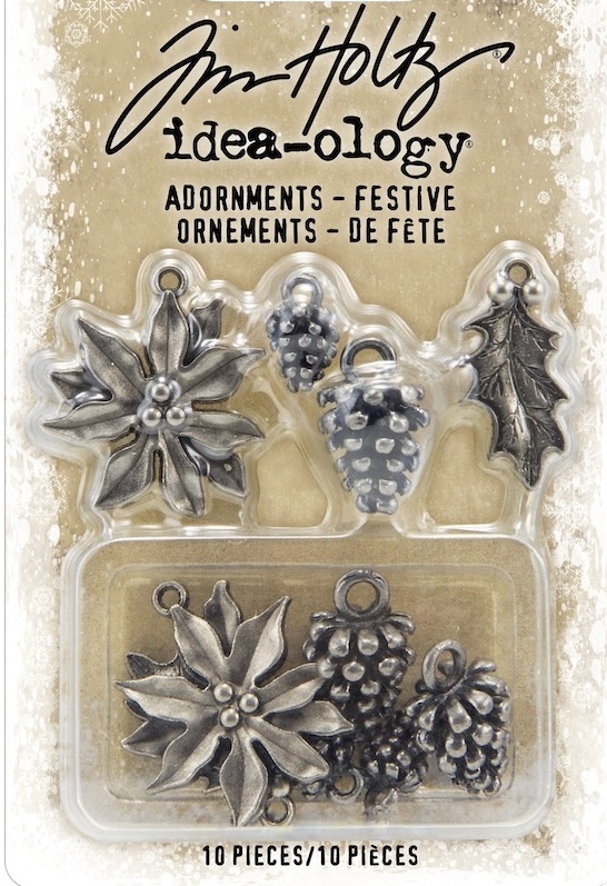 Tim Holtz Idea-Ology  Antique Nickel Festive Metal Adornments (TH93990)