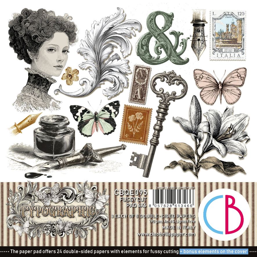 Ciao Bella Typographic 6x6 Inch Fussy Cut Pad (CBQE095) 