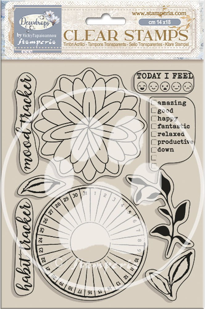 Stamperia Create Happiness Dewdrops Clear Stamps - HABIT TRACKER  (WTK205)