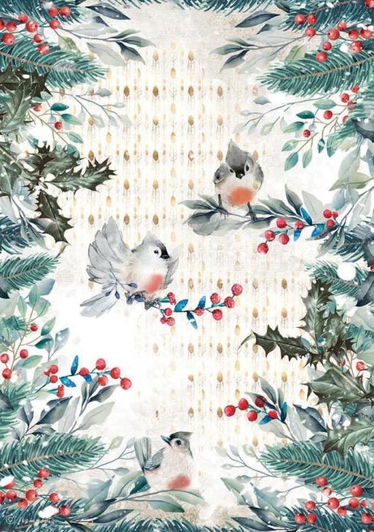 Stamperia A4 Rice Paper - Romantic Christmas BIRDS (DFSA4634)
