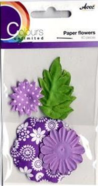 Paper Flowers and Leaves Lilac (40 pieces)