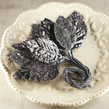 Prima Aglow Metallic Leaf With Glitter & Wire Stem - Black Magic