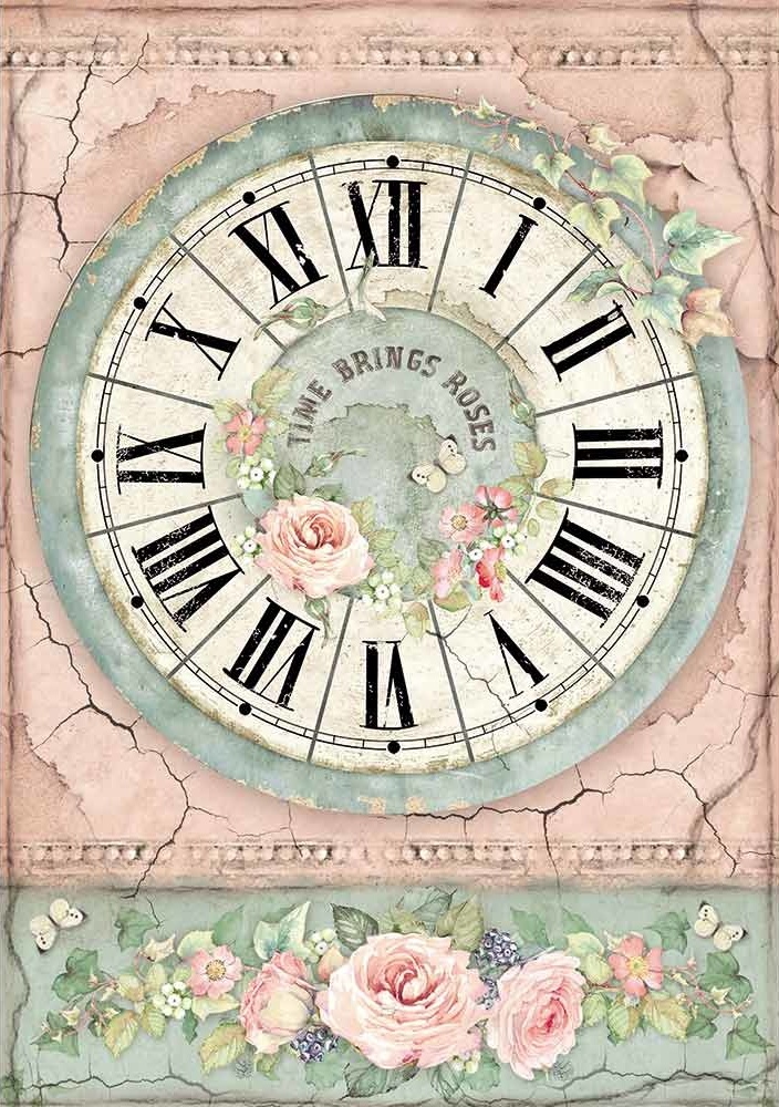 Stamperia House of Roses Rice Paper A4 -  CLOCK (DFSA4444)