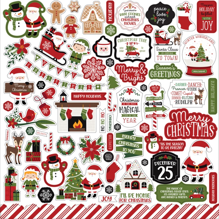 RetroVintage Christmas Scrap and Papercraft Christmas Stickers 33 Pieces Carta Bella Merry Christmas Collection Puffy Stickers