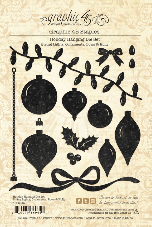 Graphic 45 Holiday Hanging Die Set String Lights, Ornaments, Bows & Holly (4503313)