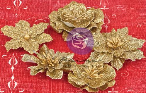 Prima Holiday Jubilee - Gold Glittered Christmas Flowers