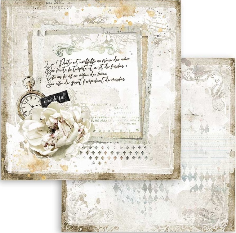 Stamperia Double-Sided Paper - Romantic Journal Letter and Clock  (SBB783)