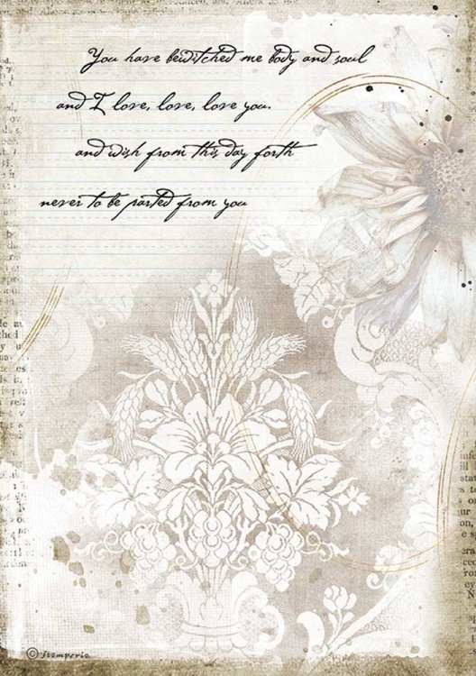 Stamperia A4 Rice Paper -  Romantic Journal Manuscript (DFSA4554)