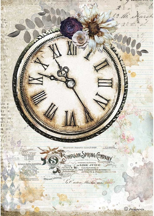 Stamperia A4 Rice Paper -  Romantic Journal Clock (DFSA4555)