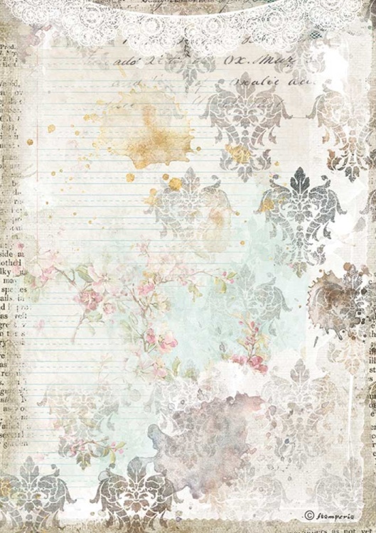 Stamperia A4 Rice Paper -  Romantic Journal Texture with Lace (DFSA4556)