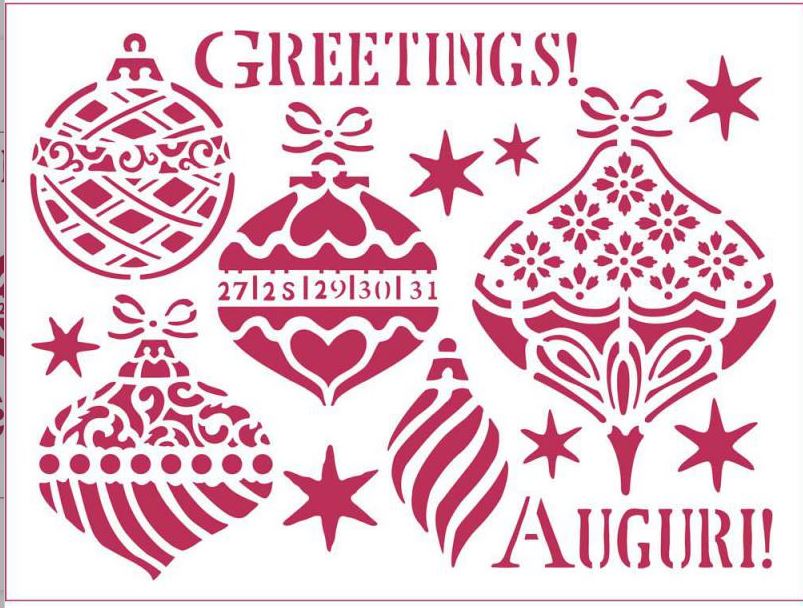 Stamperia Stencil  A5 GREETING BAUBLES  (KSD304)
