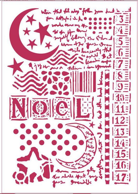 Stamperia Stencil A4 - MOON STARS & WRITING (KSG34)