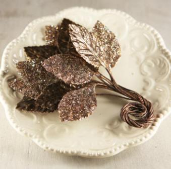 Prima Aglow Metallic Leaf With Glitter & Wire Stem - Mica