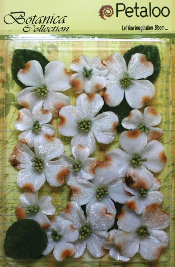 Petaloo Botanica Vintage Velvet Dogwood Blossoms WHITE (1145-100)