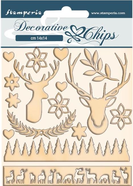 Stamperia Decorative Chips - Pink Christmas Deer (SCB67)
