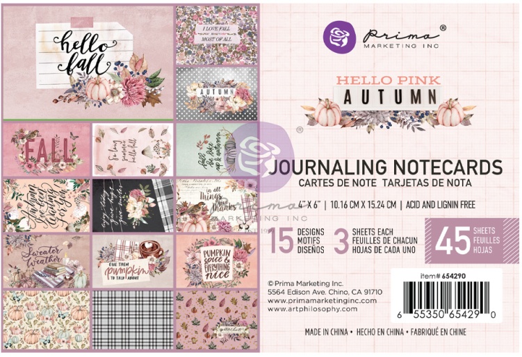 Prima Hello Pink Autumn 4x6 Inch Journaling Cards