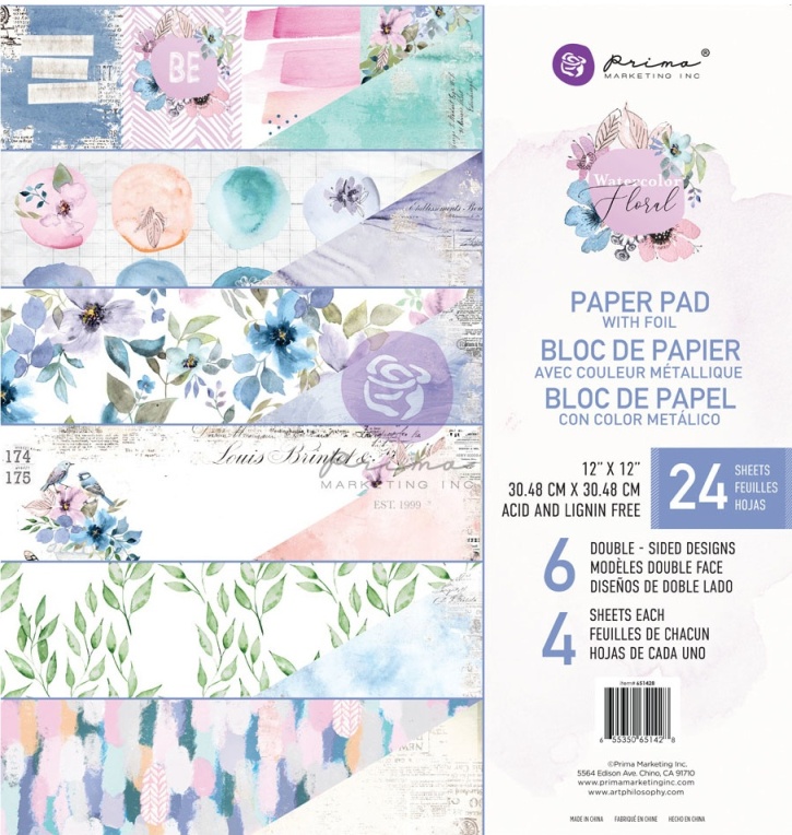 Prima Marketing Watercolor Floral 12x12 Inch Paper Pad (651428)