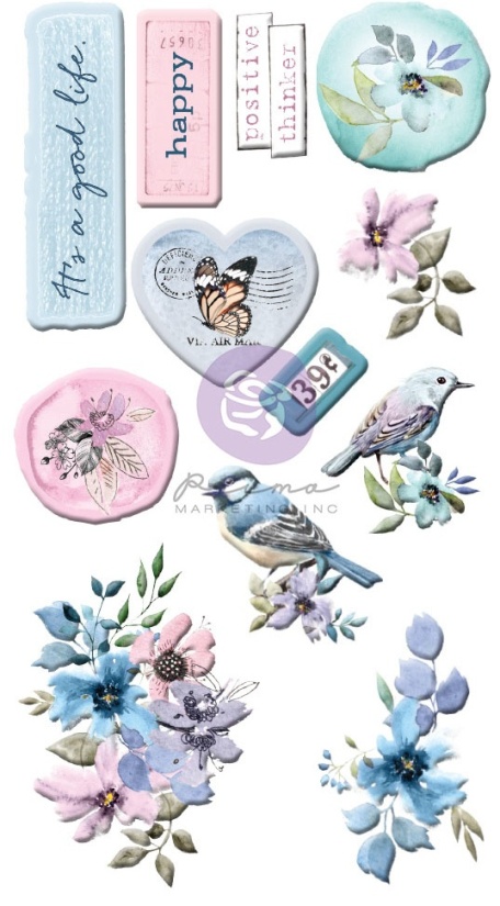 Prima Marketing Watercolor Floral Puffy Stickers (651497)
