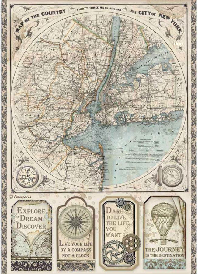 Stamperia A4 Rice Paper - Sir Vagabond Map of New York (DFSA4515)