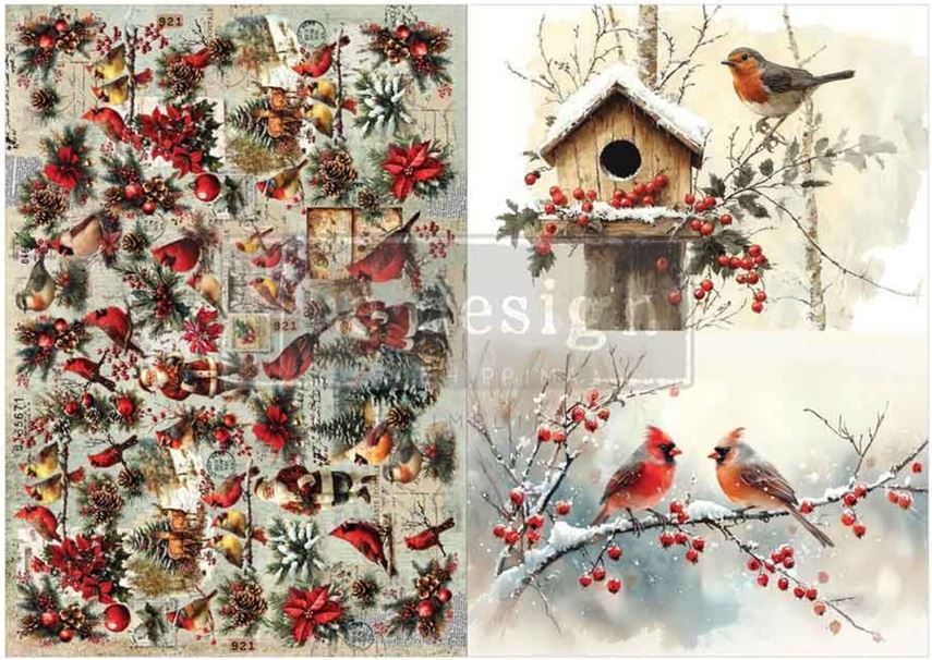 Re-Design with Prima - Feathered Elegance Christmas A3 Decoupage Fiber Pack (2pcs) (679323)