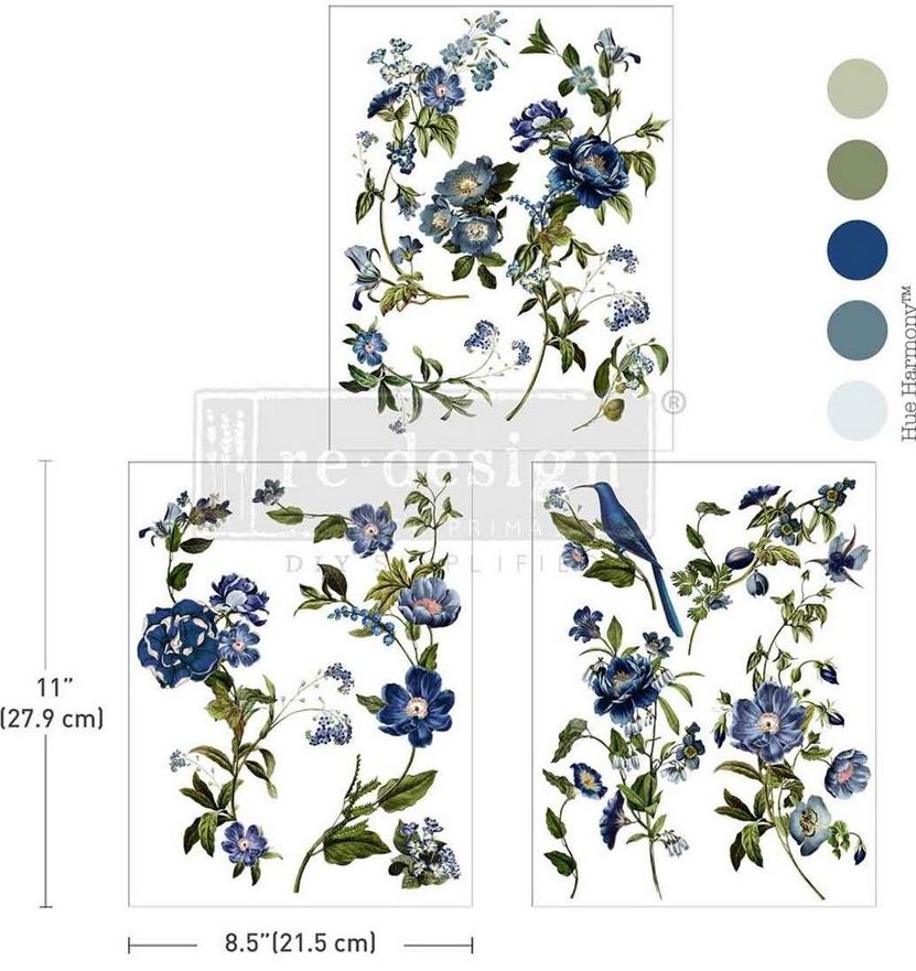 Re-Design with Prima - Blue Nest Blooms 8,5x11 Inch Middy Transfers (3pcs) (681913)