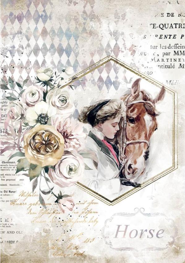 Stamperia Rice Paper A4 - Romantic Horses Lady Frame DFSA4580
