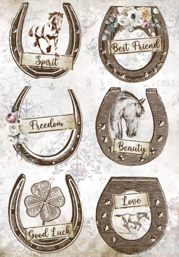 Stamperia Rice Paper A4 - Romantic Horses Horseshoes  DFSA4583