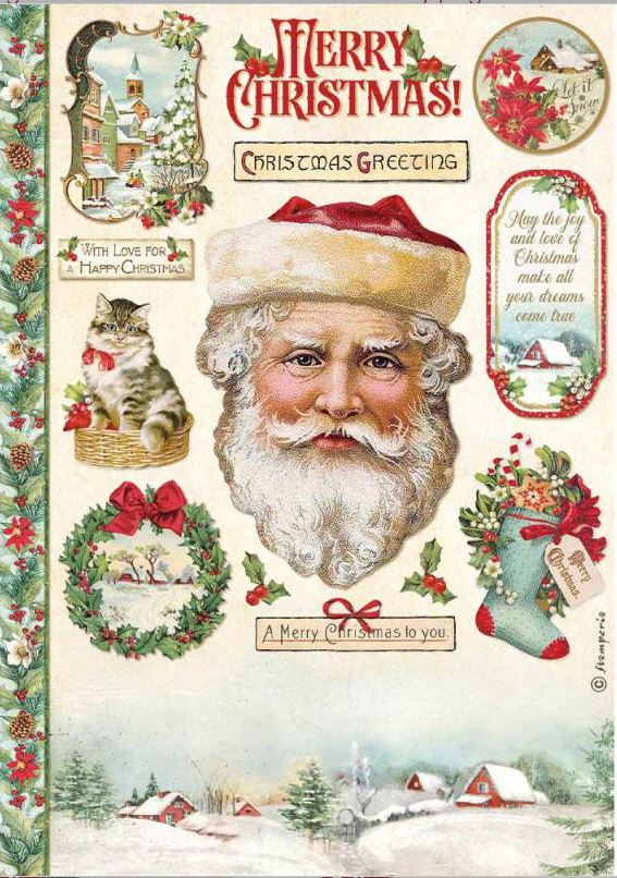 Stamperia A4 Rice Paper -  Classic Christmas Santa Claus (DFSA4593)