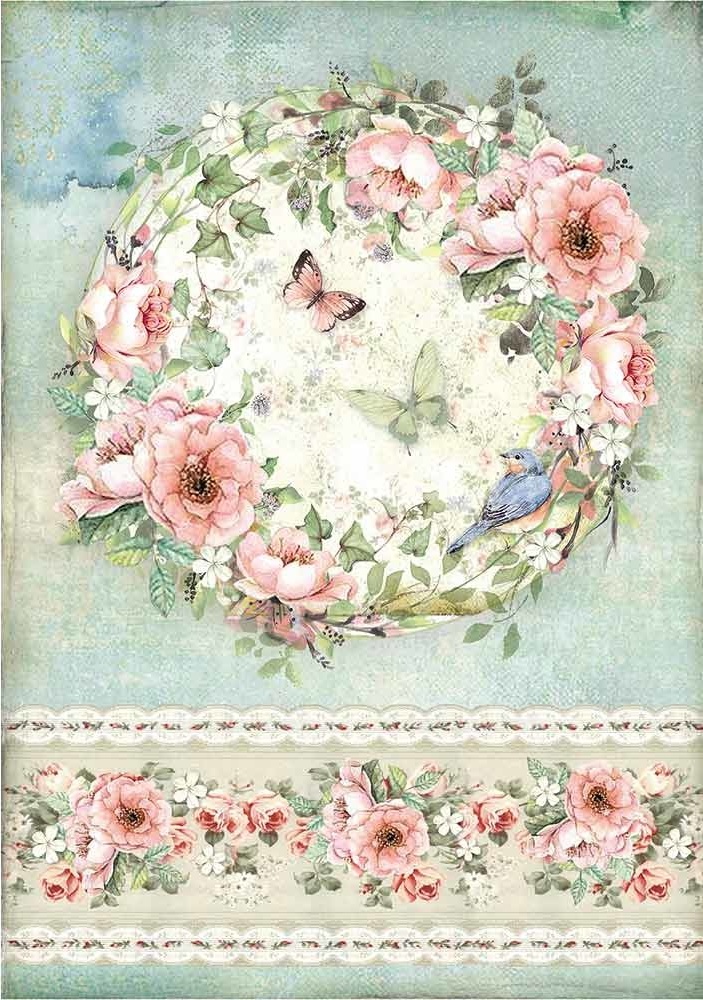 Stamperia House of Roses Rice Paper A4 -  ROSES & BUTTERFLY (DFSA4445)