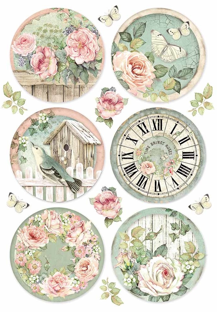 Stamperia House of Roses Rice Paper A4 -  ROUND CLOCKS (DFSA4447)