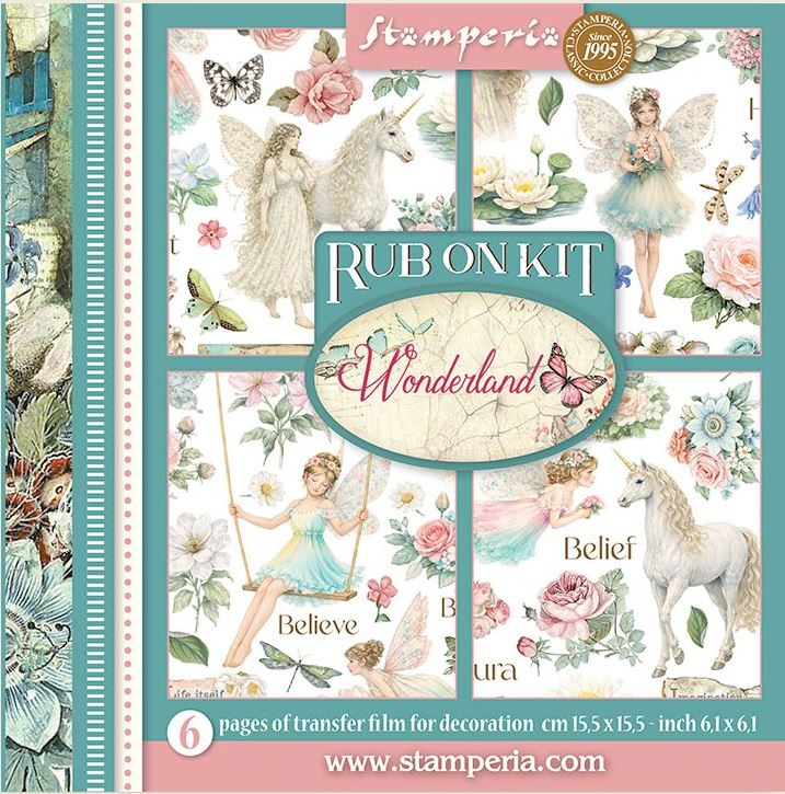 NEW Stamperia Wonderland Rub-On 15,5x15,5cm Assortment (6pcs)