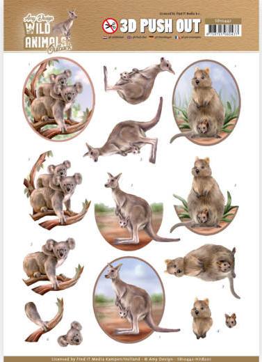 Amy Design Wild Animals Outback Push-Out Decoupage KANGAROO/QUOKKAS/KOALA  (SB10442)
