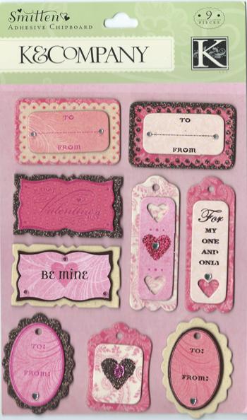 K&Co Smitten Adhesive Chipboard Tags