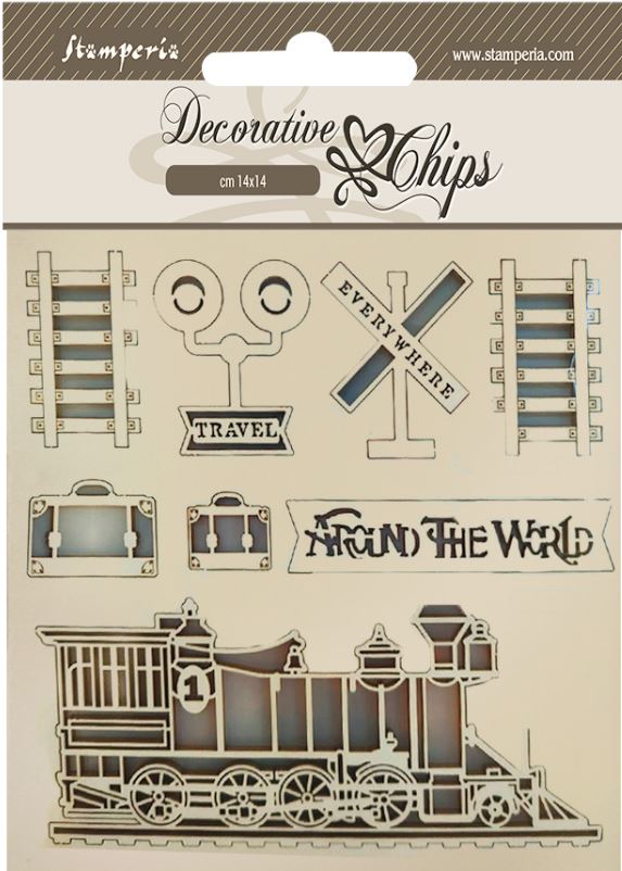 Stamperia Around the World Decorative Chips Train (SCB171)