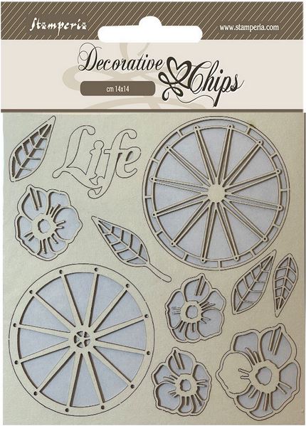 Stamperia Blue Land Decorative Chips Life Wheels (SCB173)
