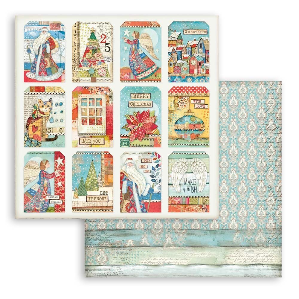 Stamperia Christmas Patchwork Double-Sided Paper -  CHRISTMAS CARDS/TAGS (SBB803)
